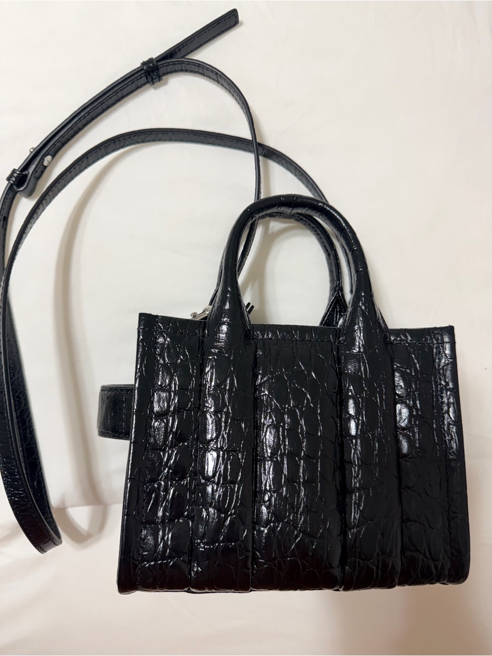 Marc Jacobs Black Croc-Embossed Mini Tote with Crossbody Strap - Picture 2 of 3